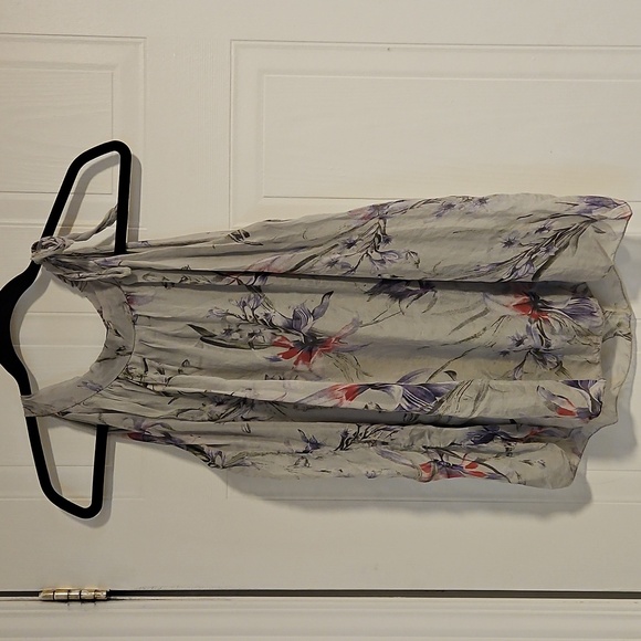 Top Blouse 100% Silk Halter Womens Medium Gray side neck tie floral - Picture 1 of 6